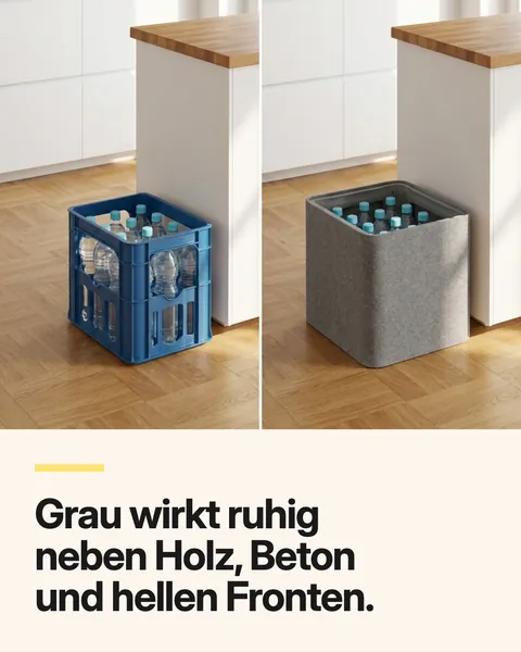 Karussell-Folie 3: Grau wirkt ruhig neben Holz, Beton und hellen Fronten.